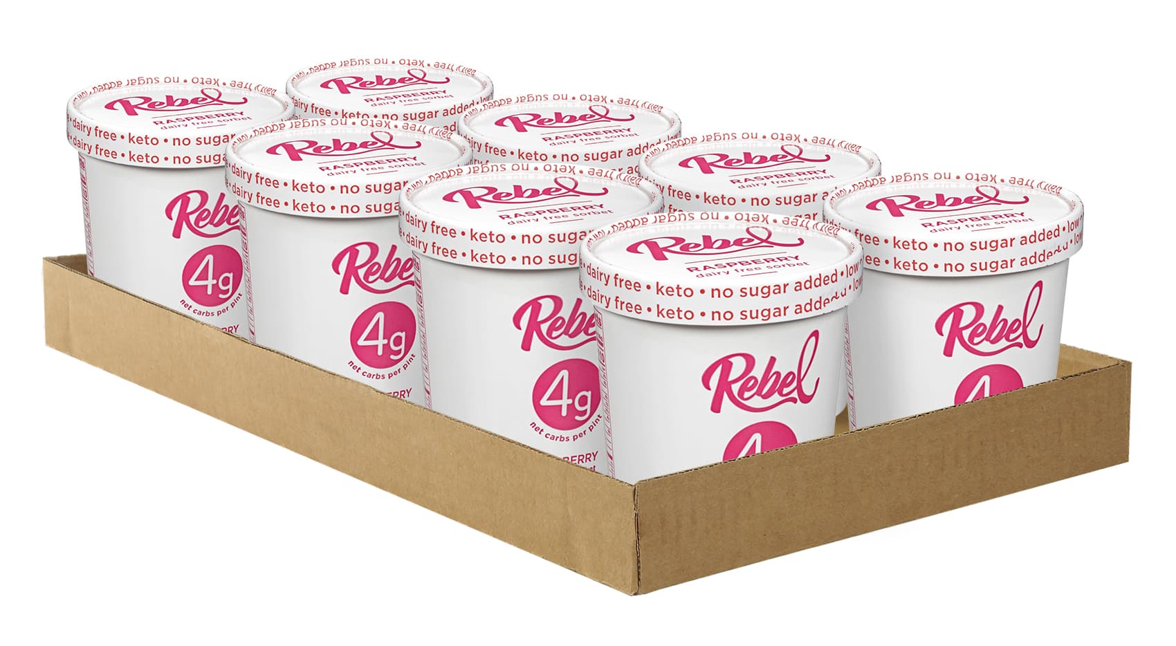 Rebel Ice Cream Raspberry Sorbet CASE (8 Pints)